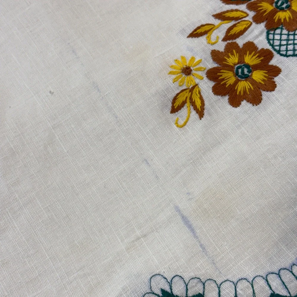 Vintage USSR Belarus Embroidered Tablecloth NOS Soviet Folk Linen 89x54 Tag